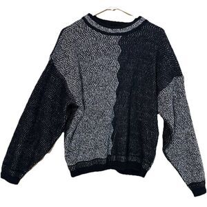 Vintage Koman Large black white color-block crewneck knit pullover sweater